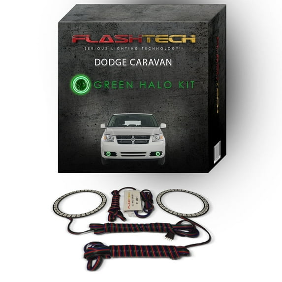 Flashtech Green Angel Eye LED Fog Light Halo kit for 2005-2009 Dodge Caravan Fog Lights