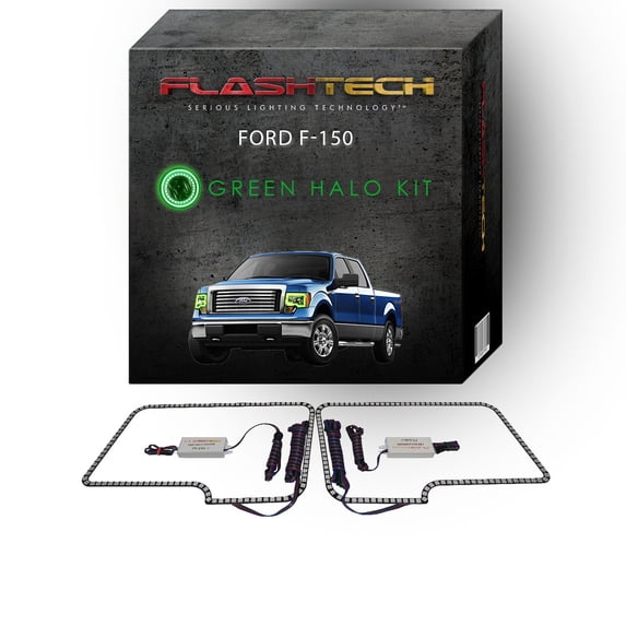 Flashtech Green Angel Eye LED Headlight Halo Ring kit for 2009-2014 Ford F-150 Headlights