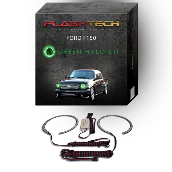 Flashtech Green Angel Eye LED Headlight Halo Ring kit for 1997-2003 Ford F150 Headlights