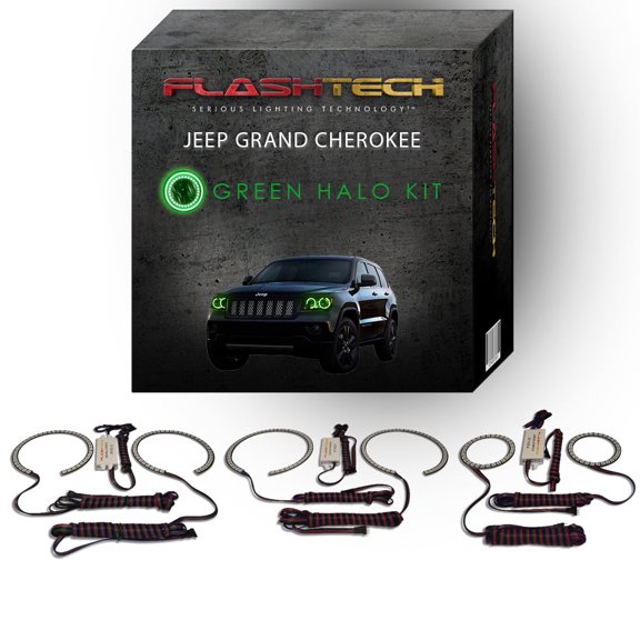 Flashtech Green Angel Eye LED Headlight Halo kit for 11-13 Jeep Grand Cherokee Headlights