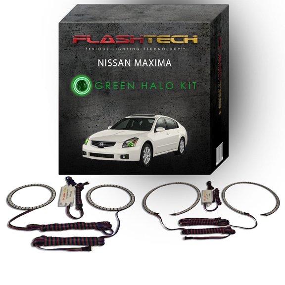 Flashtech Green Angel Eye LED Headlight Halo kit for 2007-2008 Nissan Maxima Headlights