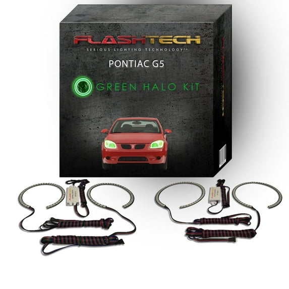 Flashtech Green Angel Eye LED Headlight Halo Ring kit for 2005-2010 Pontiac G5 Headlights