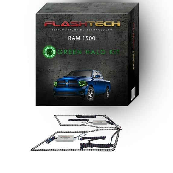 Flashtech Green Angel Eye LED Headlight Halo Ring kit for 2009-2014 Ram 1500 Headlights