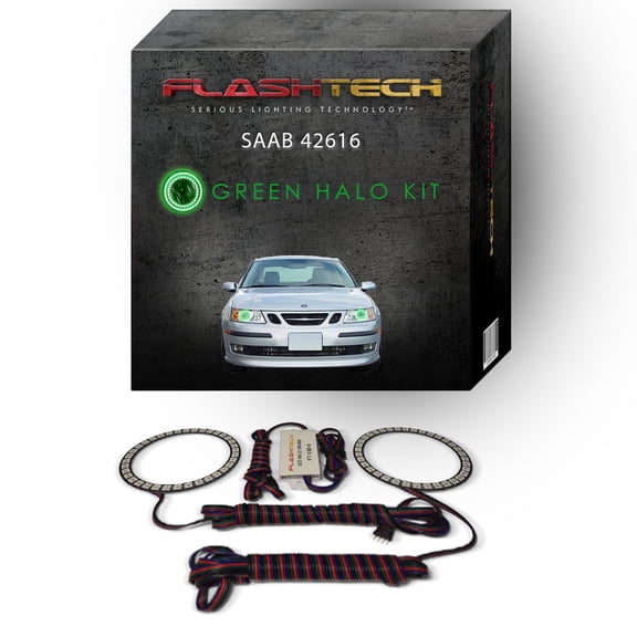 Flashtech Green Angel Eye LED Headlight Halo kit for 2003-2007 Saab 9/3/2016 Headlights