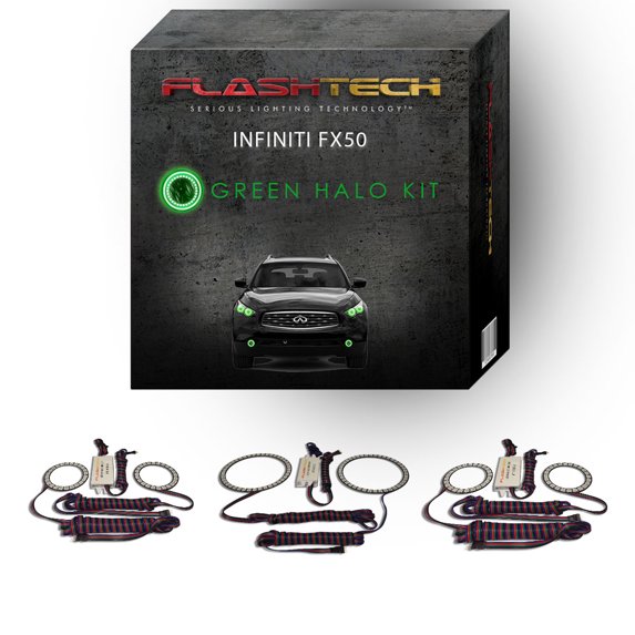 Flashtech Green Angel Eye LED Halo kit for 2009-2012 Infiniti FX50 Headlight & Fog Lights