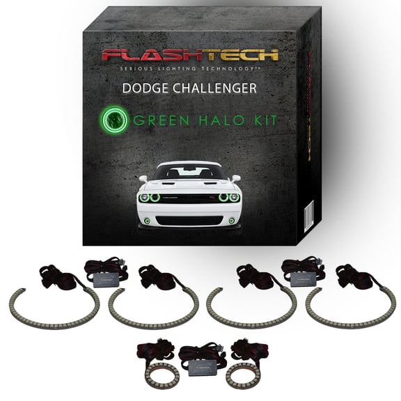 Flashtech Green Waterproof LED Halo kit for 15-23 Dodge Challenger Headlight & Fog Lights