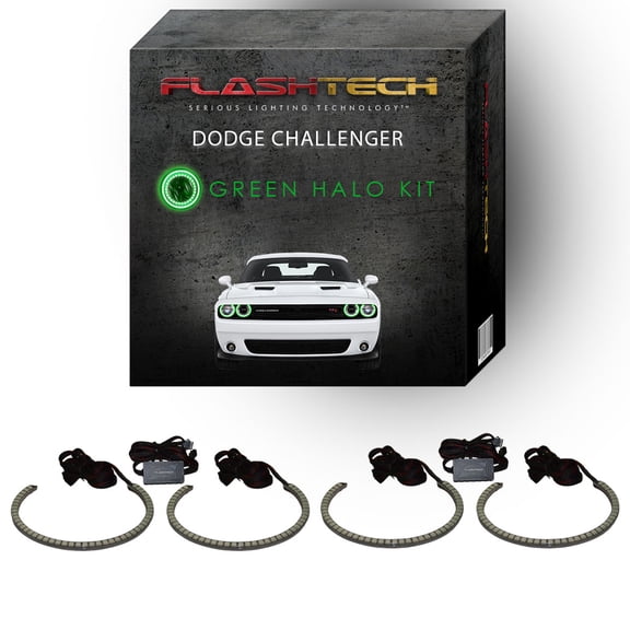 Flashtech Green Waterproof LED Headlight Halo kit for 15-23 Dodge Challenger Headlights