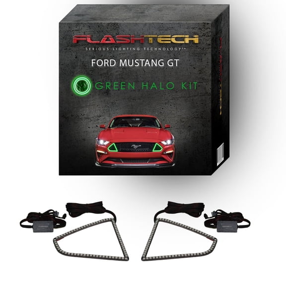 Flashtech Green Waterproof LED Headlight Halo kit for 2018-2023 Ford Mustang Headlights