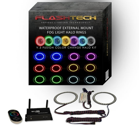 Flashtech RGB Surface Mount LED Halo kit & Wifi App for 08-10 Chrysler Sebring Fog Lights