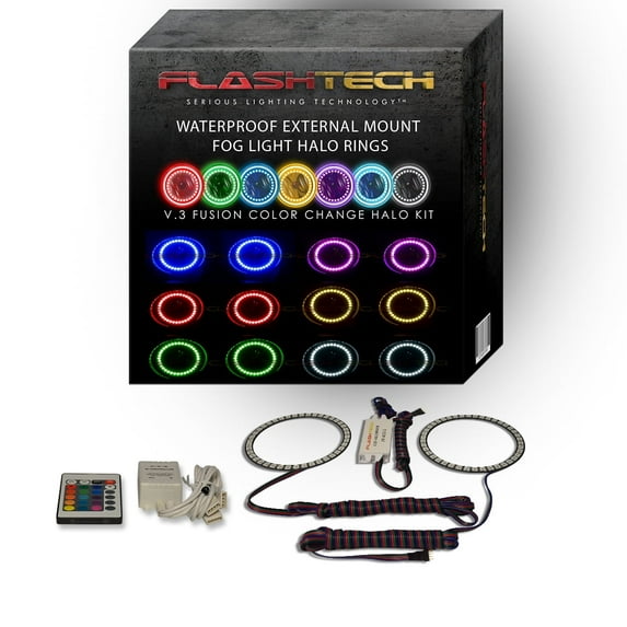 Flashtech RGB Waterproof LED Halo kit with IR Remote for 08-11 Toyota Sequoia Fog Lights