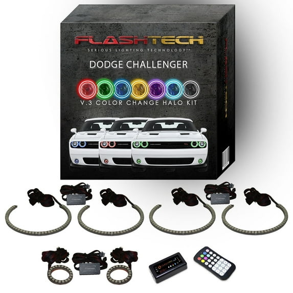 Flashtech RGB External Bluetooth LED Halo kit for 15-23 Dodge Challenger Headlight & Fogs