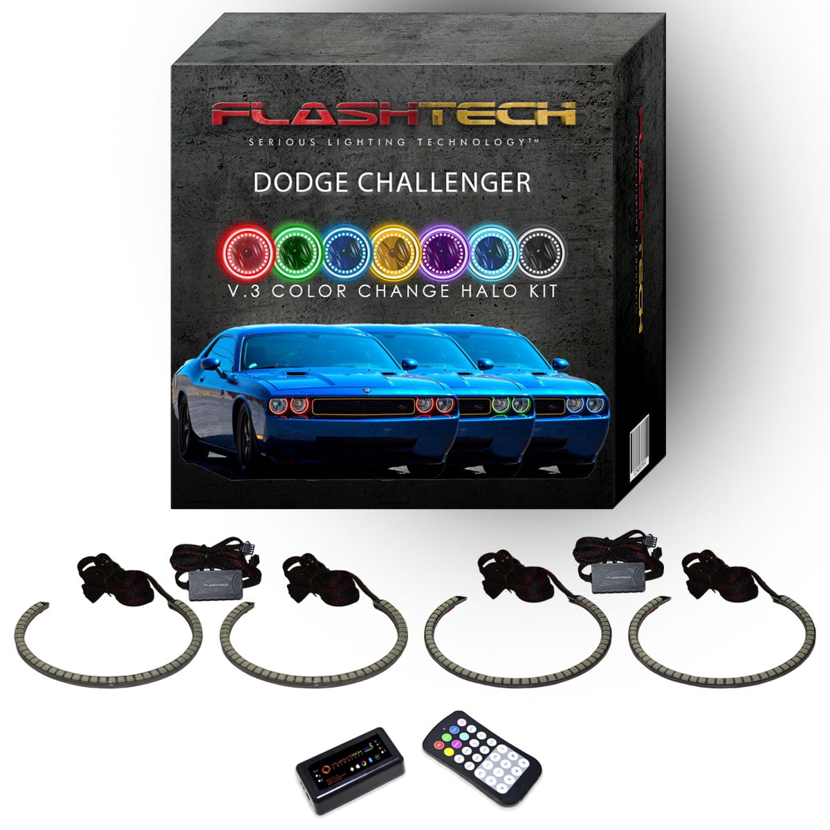 4 RGB LED Angel Eye Halo Kit for 08-14 for Dodge Challenger Headlight Modification