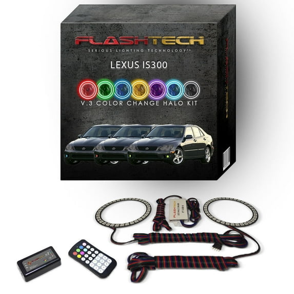 Flashtech RGB Angel Eye LED Halo kit with RF Remote for 2001-2005 Lexus is300 Fog Lights