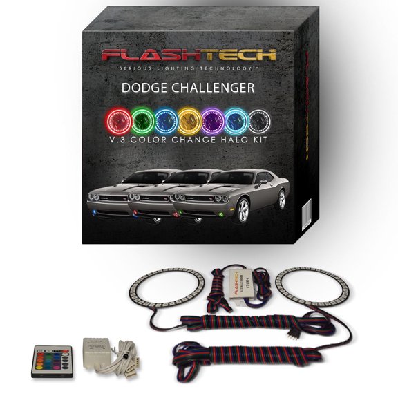 Flashtech RGB Angel Eye LED Halo kit with IR Remote for 08-13 Dodge Challenger Fog Lights