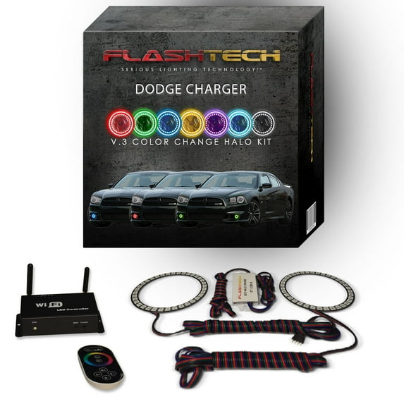 Flashtech RGB Multi Color LED Halo kit with Wifi App for 11-14 Dodge Charger Fog Lights