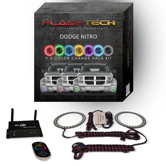 Flashtech RGB Multi Color LED Halo kit with Wifi App for 2007-2012 Dodge Nitro Fog Lights