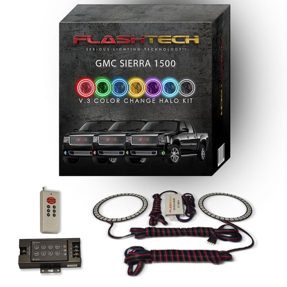 Flashtech RGB Multi Color LED Halo kit with RF Remote for 08-13 GMC Sierra 1500 Fog Lights