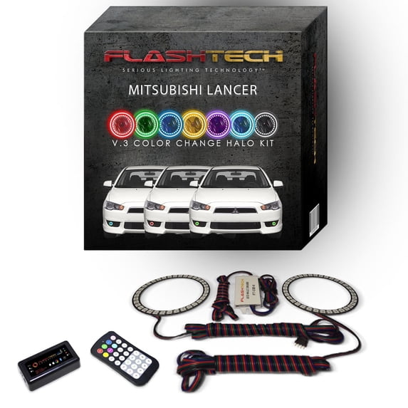 Flashtech RGB Multi Color Bluetooth LED Halo kit for 08-16 Mitsubishi Lancer Fog Lights