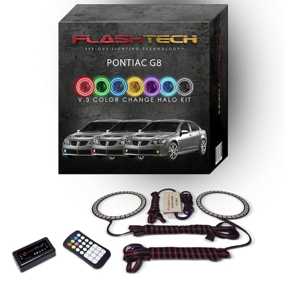 Flashtech RGB Multi Color Bluetooth LED Halo Ring kit for 2008-2009 Pontiac G8 Fog Lights