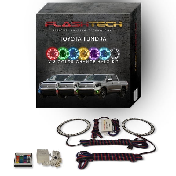 Flashtech RGB Angel Eye LED Halo kit with IR Remote for 2014-2016 Toyota Tundra Fog Lights