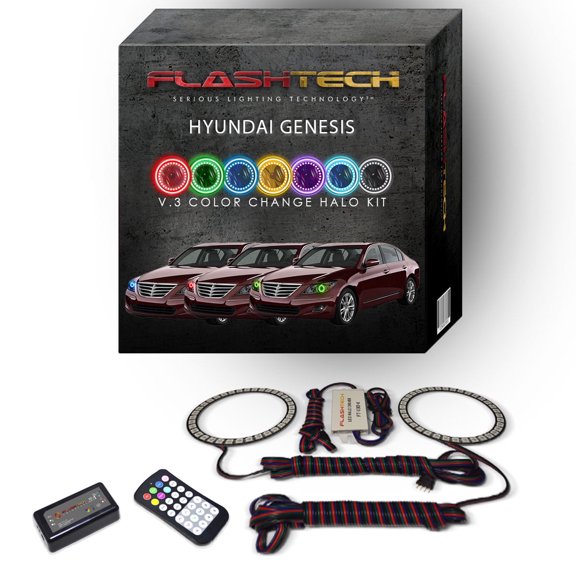 Flashtech RGB Angel Eye LED Halo kit with RF Remote for 09-11 Hyundai Genesis Headlights