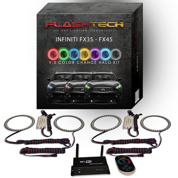 Flashtech RGB Multi Color LED Halo kit with Wifi App for 03-08 Infiniti FX35 Headlights