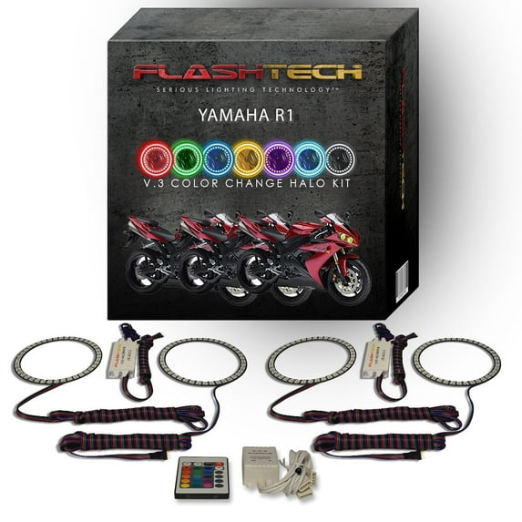 Flashtech RGB Angel Eye LED Halo kit with IR Remote for 2004-2006 Yamaha R1 Headlights
