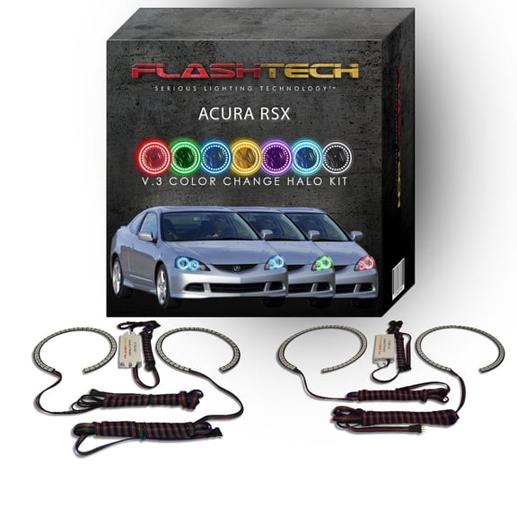 Flashtech RGB Multi Color Changing LED Halo Ring kit for 2002-2004 Acura RSX Headlights