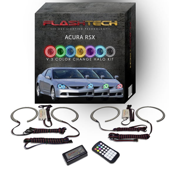 Flashtech RGB Angel Eye LED Halo kit with RF Remote for 2002-2004 Acura RSX Headlights