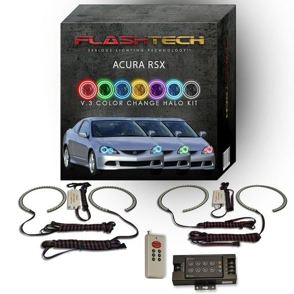 Flashtech RGB Multi Color LED Halo kit with RF Remote for 2002-2004 Acura RSX Headlights