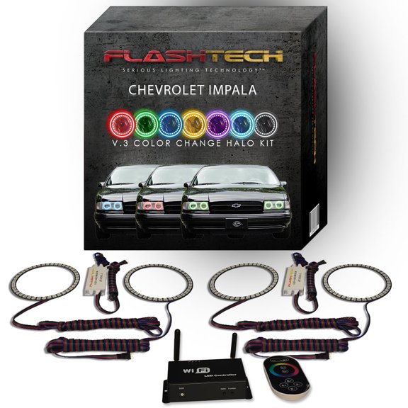 Flashtech RGB Multi Color LED Halo kit with Wifi App for 91-96 Chevrolet Impala Headlights