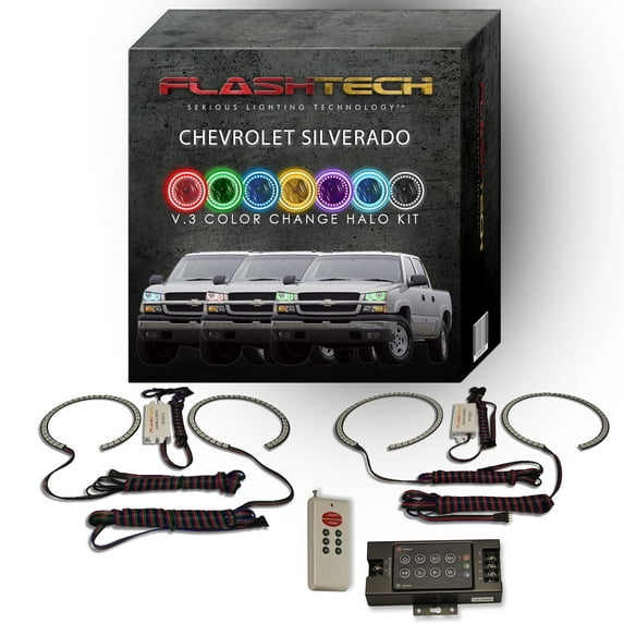 Flashtech RGB Multi Color LED Halo kit with RF Remote for 03-06 Chevy Silverado Headlights