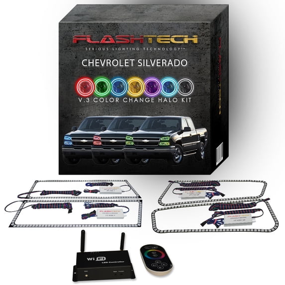 Flashtech RGB Multi Color LED Halo kit with Wifi App for 03-06 Chevy Silverado Headlights