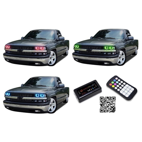 Flashtech LED RGB Multi Color Halo Ring Headlight Kit for Chevrolet Silverado 99-02 with ColorFuse Bluetooth RF Remote & APP