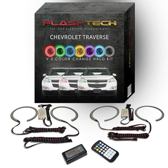 Flashtech RGB Angel Eye LED Halo kit with RF Remote for 09-12 Chevy Traverse Headlights