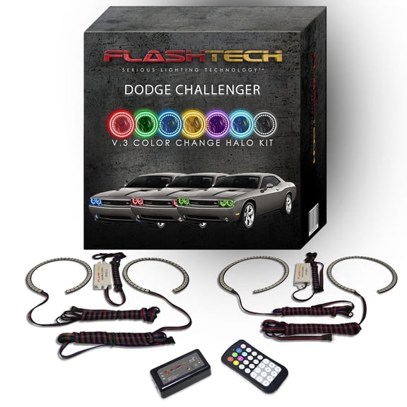 Flashtech RGB Angel Eye LED Halo kit with RF Remote for 08-14 Dodge Challenger Headlights