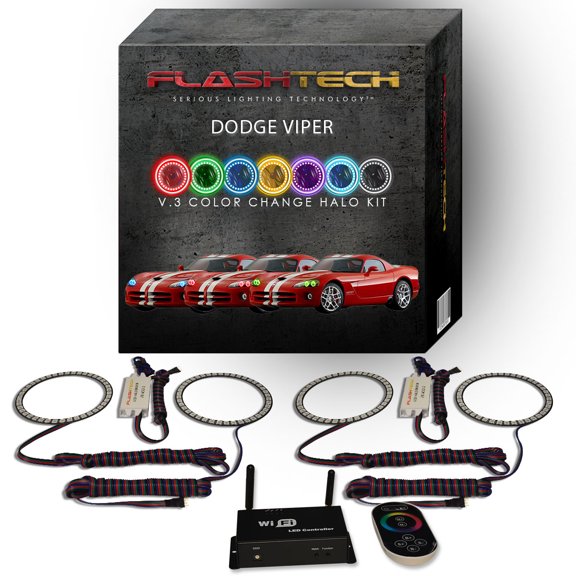 Flashtech RGB Multi Color LED Halo kit with Wifi App for 2003-2010 Dodge Viper Headlights
