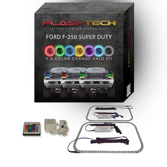 Flashtech RGB Angel Eye Halo kit & IR Remote for 99-04 Ford F-250 Super Duty Headlights