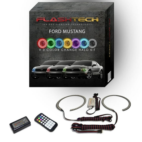 Flashtech RGB Angel Eye LED Halo kit with RF Remote for 2010-2013 Ford Mustang Headlights