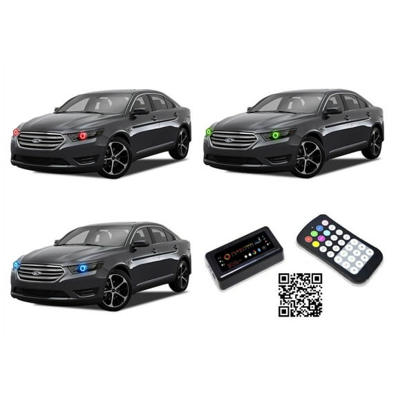 Flashtech LED RGB Multi Color Halo Ring Headlight Kit for Ford Taurus 13-16 with ColorFuse Bluetooth RF Remote & APP