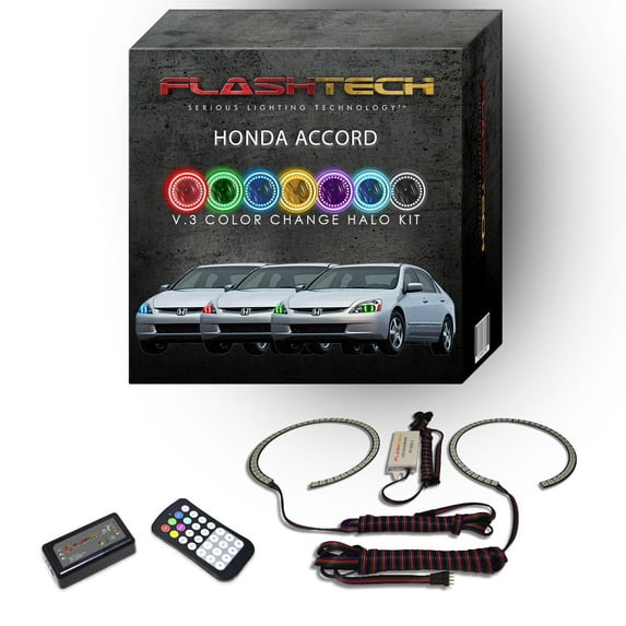 Flashtech RGB Angel Eye LED Halo kit with RF Remote for 2003-2007 Honda Accord Headlights