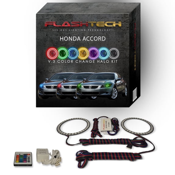 Flashtech RGB Angel Eye LED Halo kit with IR Remote for 2011-2012 Honda Accord Headlights