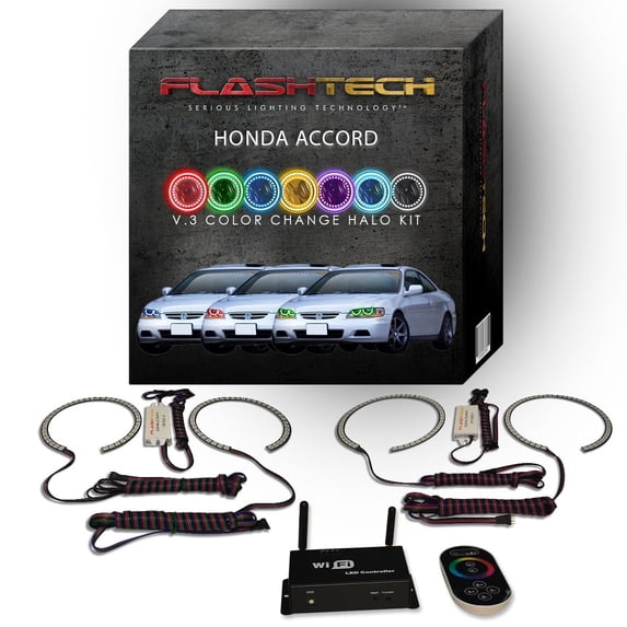 Flashtech RGB Multi Color LED Halo kit with Wifi App for 1998-2002 Honda Accord Headlights