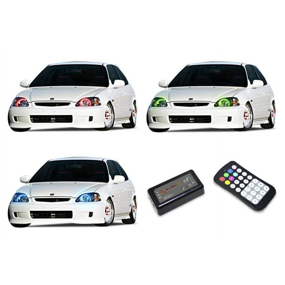 Flashtech LED RGB Multi Color Halo Ring Headlight Kit for Honda Civic 96-98 with ColorFuse RF Remote