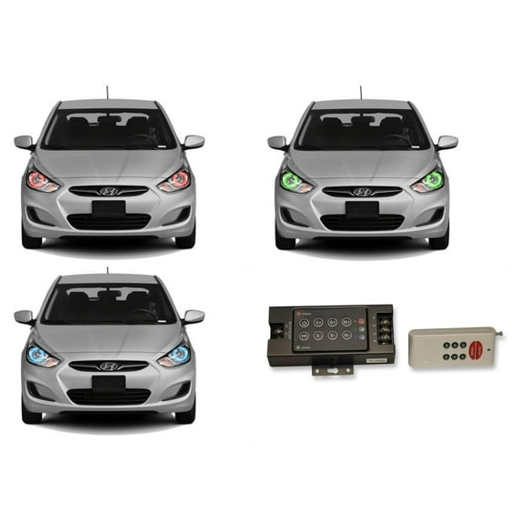 Flashtech LED RGB Multi Color Halo Ring Headlight Kit for Hyundai Accent 12-14 with V.3 Fusion Color Change RF Remote