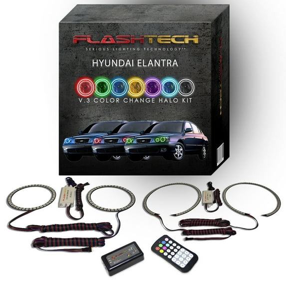 Flashtech RGB Angel Eye LED Halo kit with RF Remote for 01-03 Hyundai Elantra Headlights