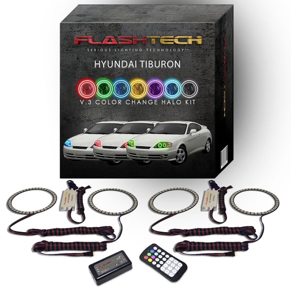 Flashtech RGB Angel Eye LED Halo kit with RF Remote for 03-04 Hyundai Tiburon Headlights