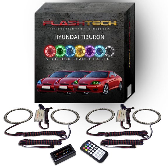 Flashtech RGB Multi Color Bluetooth LED Halo kit for 2005-2006 Hyundai Tiburon Headlights