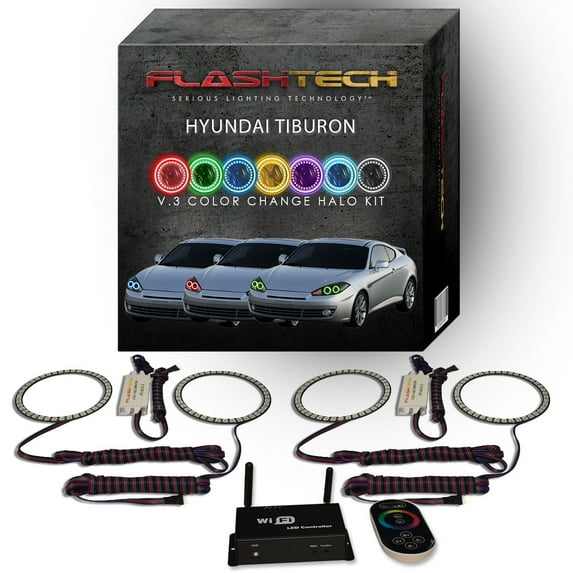 Flashtech RGB Multi Color LED Halo kit with Wifi App for 07-08 Hyundai Tiburon Headlights