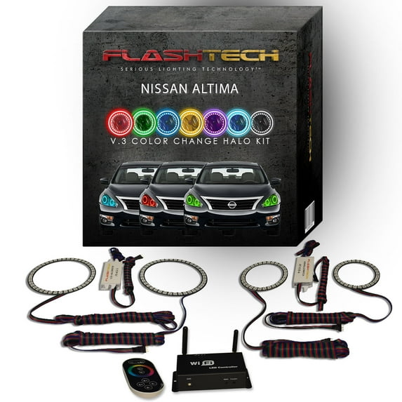 Flashtech RGB Multi Color LED Halo kit with Wifi App for 13-15 Nissan Altima Headlights